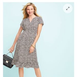 Talbots Leopard flutter sleeve A line dress size 8 PETITE NWT
